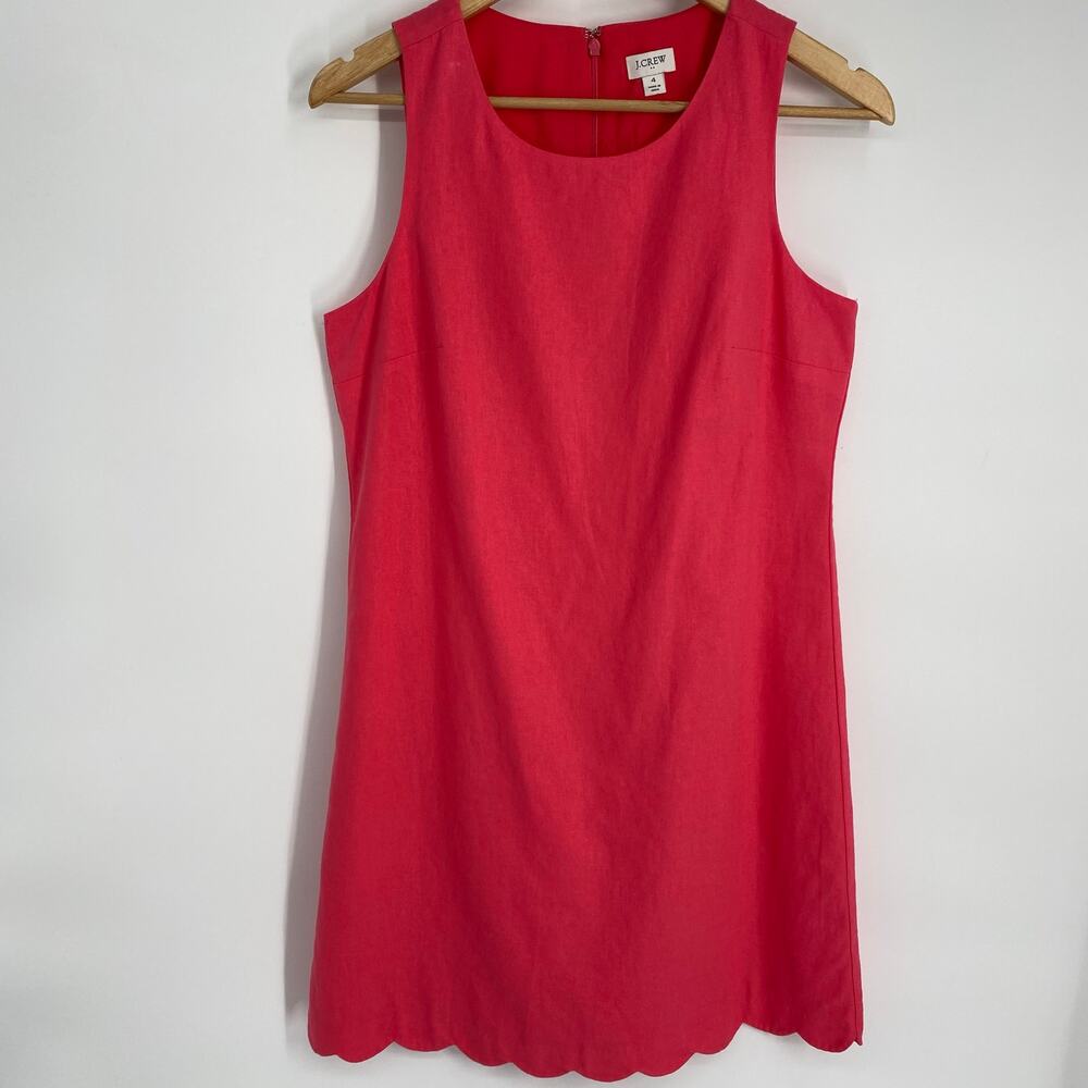 J.Crew Dress Womens 4 Pink Linen Scalloped Edge Coastal Nautical Preppy Feminine